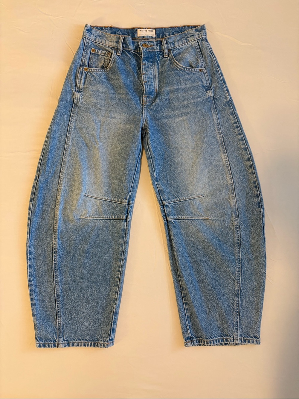 Free People We The Free Good Luck Barrel Jeans 24 Blue NWOT